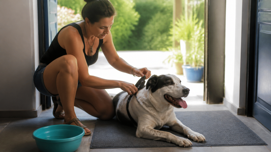 Chien revenant d’une balade chaude et récupérant au calme