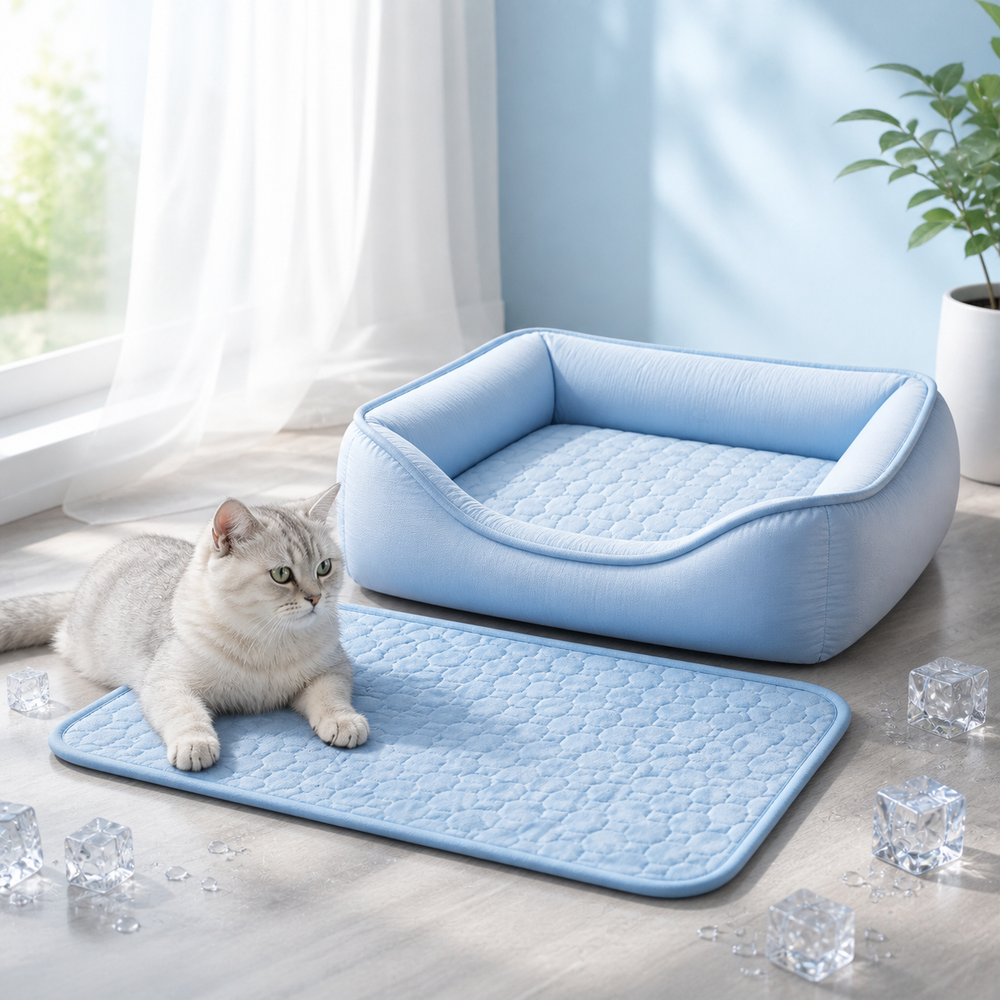 Pack Chat au Frais - Tapis Gel (taille au choix) + Lit Ice Silk